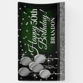Glittery Green en Silver Happy Birthday Banner (Verticaal)