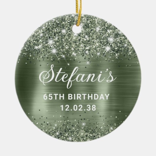 Glittery Green Sage Folie 65th Birthday Classic Keramisch Ornament (Voorkant)
