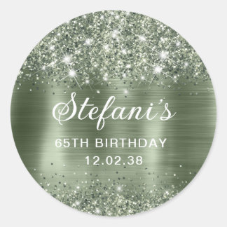 Glittery Green Sage Folie 65th Birthday Classic Ronde Sticker