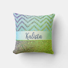 Glittery Groene en Paarse Chevron Gepersonaliseerd Kussen
