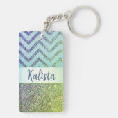 Glittery Groene en Paarse Chevron Gepersonaliseerd Sleutelhanger (achterkant)