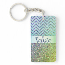 Glittery Groene en Paarse Chevron Gepersonaliseerd