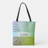 Glittery Groene en Paarse Chevron Gepersonaliseerd Tote Bag (Achterkant)