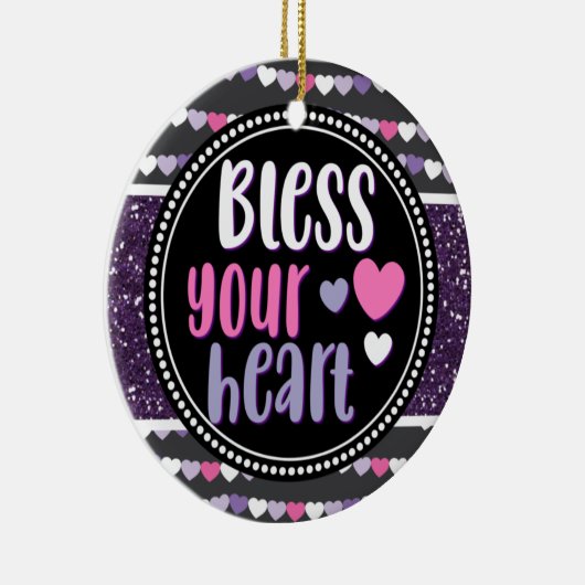 Glittery Heart Paars zonder hartklare kerst Keramisch Ornament (Rechts)