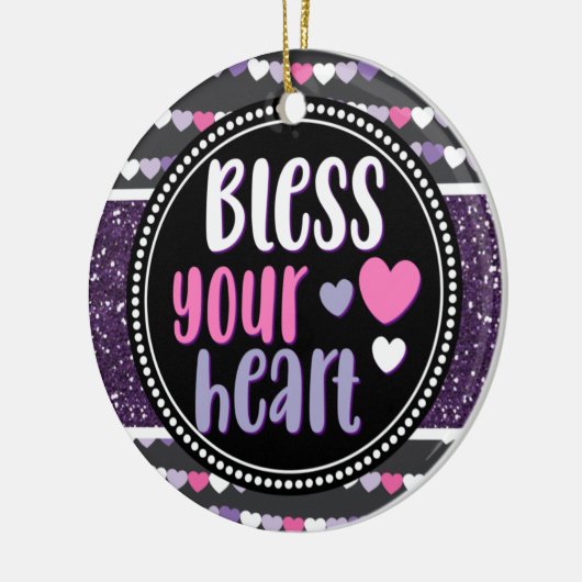 Glittery Heart Paars zonder hartklare kerst Keramisch Ornament (Links)