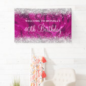 Glittery Heet Roze Zilver 40ste Verjaardag Welkom Spandoek (Insitu)