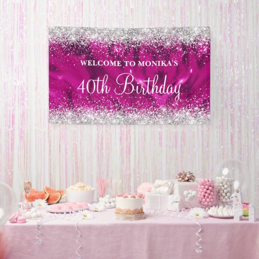 Glittery Heet Roze Zilver 40ste Verjaardag Welkom Spandoek (Feest)