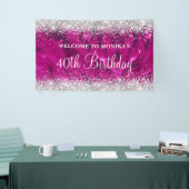 Glittery Heet Roze Zilver 40ste Verjaardag Welkom Spandoek (Beurs)