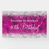Glittery Heet Roze Zilver 40ste Verjaardag Welkom Spandoek (Horizontaal)