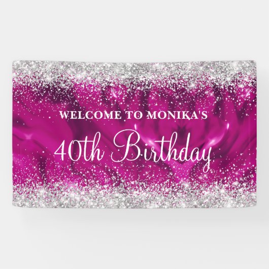 Glittery Heet Roze Zilver 40ste Verjaardag Welkom Spandoek (Horizontaal)