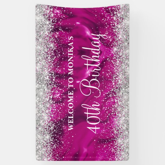 Glittery Heet Roze Zilver 40ste Verjaardag Welkom Spandoek (Verticaal)