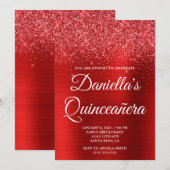 Glittery Heldere Rode Folie Quinceañera Kaart (Voorkant / Achterkant)