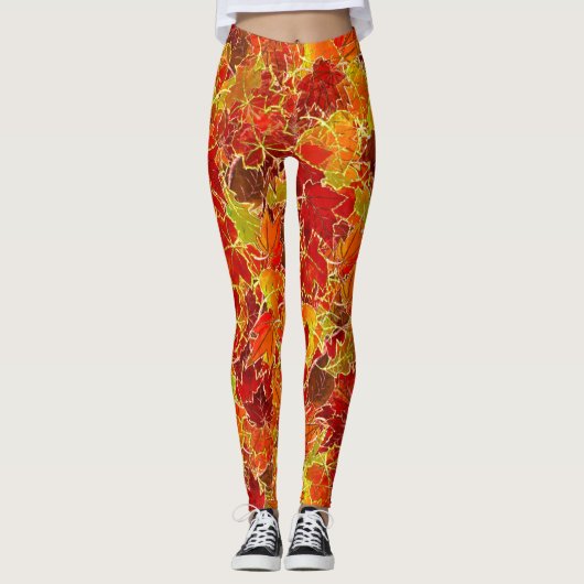 Glittery Herfst Maple Leaves Leggings (Voorkant)