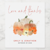 Glittery Herfst Pumpkins Floral Wedding Love Bedan Wijn Etiket (Enkel label)
