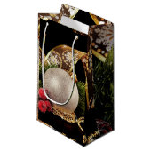 Glittery Holiday Gold Ribbons Silver Ball Gift Bag Klein Cadeauzakje (Voorkant Gekanteld)