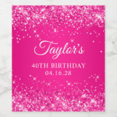 Glittery Hot Pink 40th Verjaardag Wijn Etiket (Enkel label)