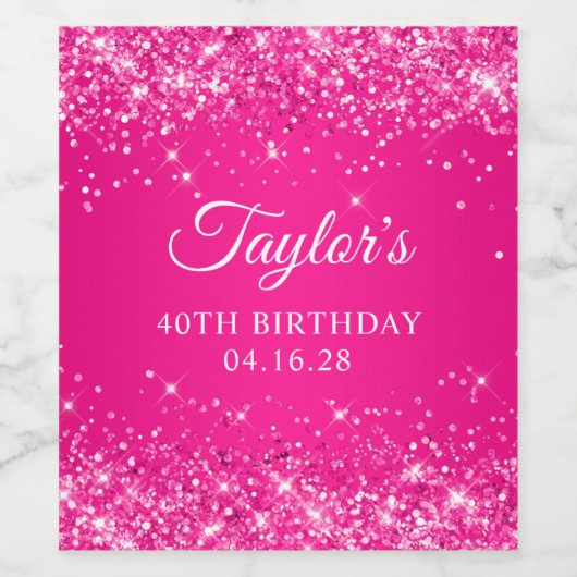 Glittery Hot Pink 40th Verjaardag Wijn Etiket (Enkel label)