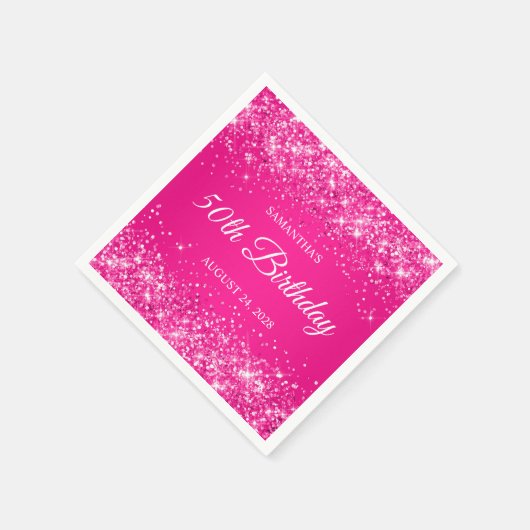 Glittery Hot Pink 50th Verjaardag Servet (Hoek)