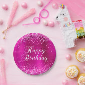Glittery Hot Pink Folie Happy Birthday Papieren Bordje (Feest)
