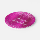 Glittery Hot Pink Folie Happy Birthday Papieren Bordje (Gekanteld)