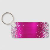 Glittery Hot Pink Folie Monogram Skinny Horizontal Sleutelhanger (Achterkant)