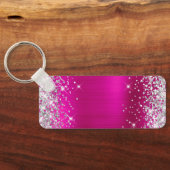 Glittery Hot Pink Folie Monogram Skinny Horizontal Sleutelhanger (Achterkant)