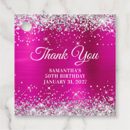 Glittery Hot Pink Monogram 50e verjaardag Dank u Bedankjes Labels