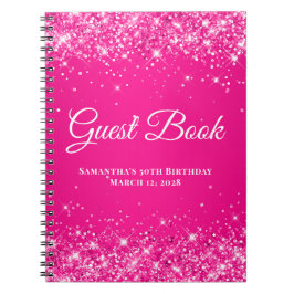 Glittery Hot Pink Ombre Birthday Celebration Guest Notitieboek