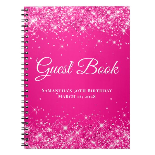 Glittery Hot Pink Ombre Birthday Celebration Guest Notitieboek (Voorkant)