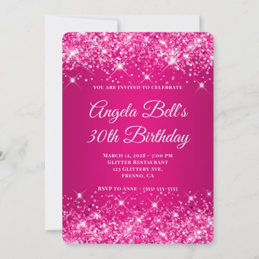 Glittery Hot Pink Raspberry Ombre 30th Birthday Kaart (Voorkant)