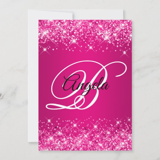Glittery Hot Pink Raspberry Ombre Fancy Monogram Kaart (Achterkant)