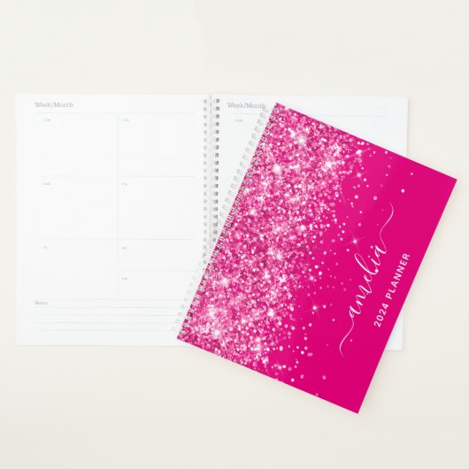 Glittery Hot Pink Swash Handtekening Planner (Display)