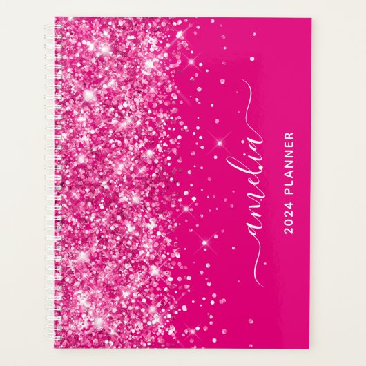 Glittery Hot Pink Swash Handtekening Planner (Voorkant)