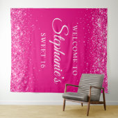 Glittery Hot Pink Sweet 16 Verjaardag Welkom Wandkleed (In Situ (horizontaal))