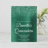 Glittery Hunter Green Folie Quinceañera Kaart (Staand voorkant)