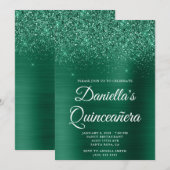 Glittery Hunter Green Folie Quinceañera Kaart (Voorkant / Achterkant)