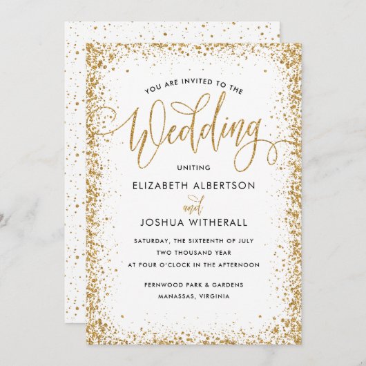 Glittery huwelijksuitnodiging in Faux Gold Glitter Kaart (Voorkant / Achterkant)