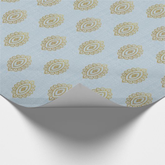 Glittery Ikat Medallion - Hemelblauw en goud Cadeaupapier (Hoek)