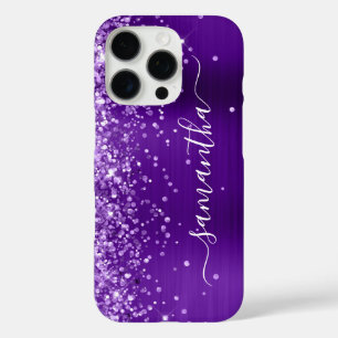 Glittery Indigo Paarse Glam Girly Signature iPhone 16 Pro Hoesje