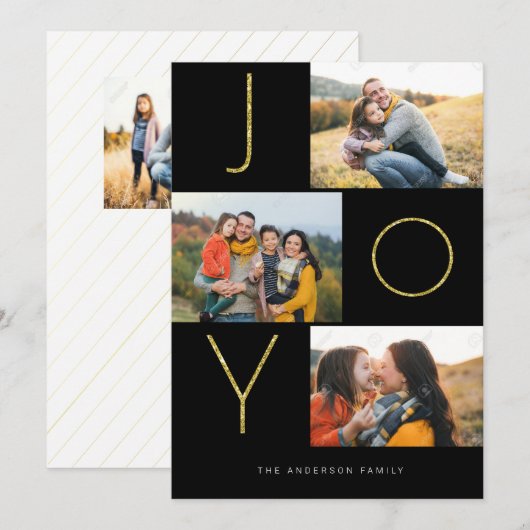 Glittery JOY 4 Afbeelding Feestdagenkaart (Voorkant / Achterkant)