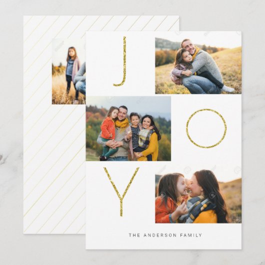 Glittery JOY 4 Afbeelding Feestdagenkaart (Voorkant / Achterkant)