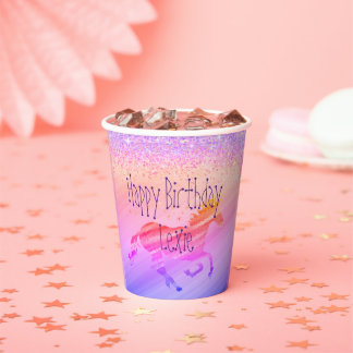 Glittery Lavendel en Roze Eenhoorn Verjaardag Cust Papieren Bekers