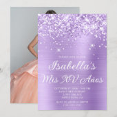 Glittery Lavendel Folie Mis XV Años Foto Kaart (Voorkant / Achterkant)