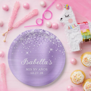 Glittery Lavendel Folie Mis XV Años Papieren Bordje