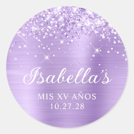 Glittery Lavendel Folie Mis XV Años Ronde Sticker (Voorkant)