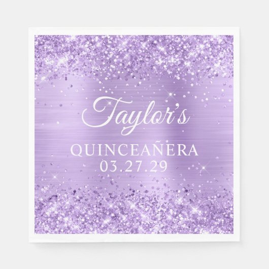 Glittery Lavendel Folie Quinceanera Servet (Voorkant)