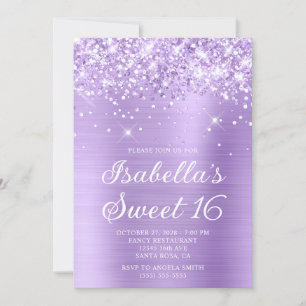 Glittery Lavendel Folie Sweet 16 Foto Kaart