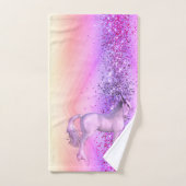 Glittery Lavendel Roze Eenhoorn Gepersonaliseerd Bad Handdoek (Handdoek)