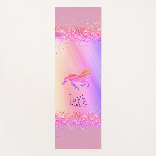 Glittery Lavender en Roze Persoonlijke Unicorn Yogamat (Voorkant)