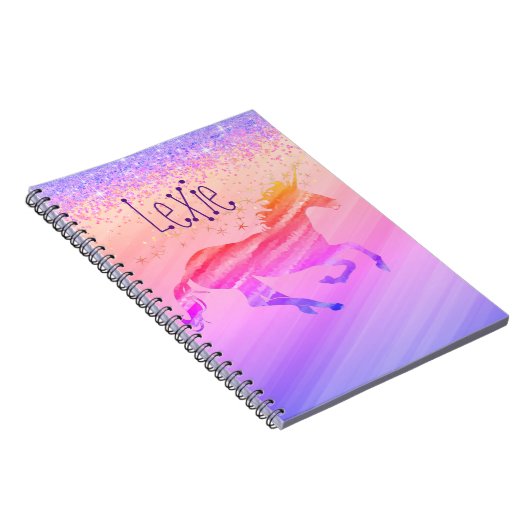 Glittery Lavender en Roze Unicorn Notitieboek (Rechterzijde)